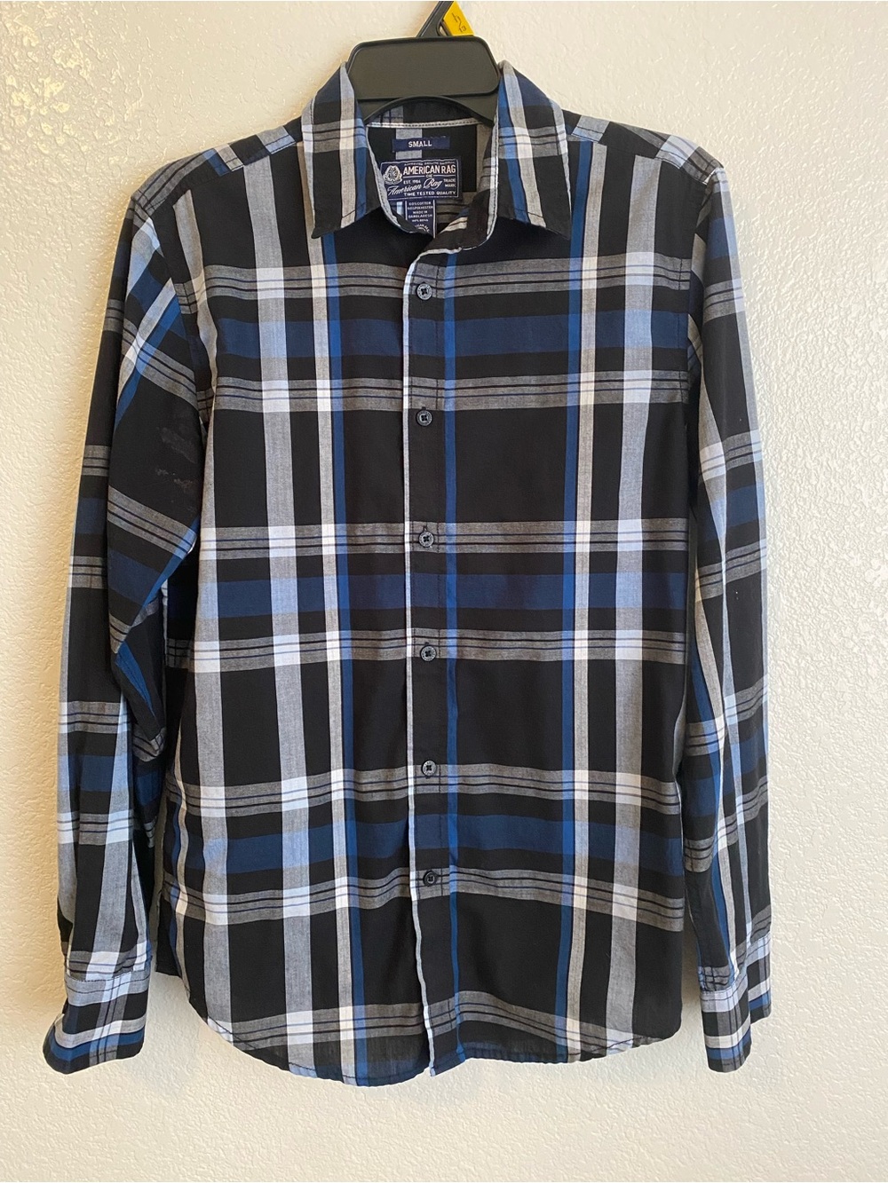 ***PRICE DROP*** American Rag Black, Blue & Gray Plaid Button-Down Shirt S